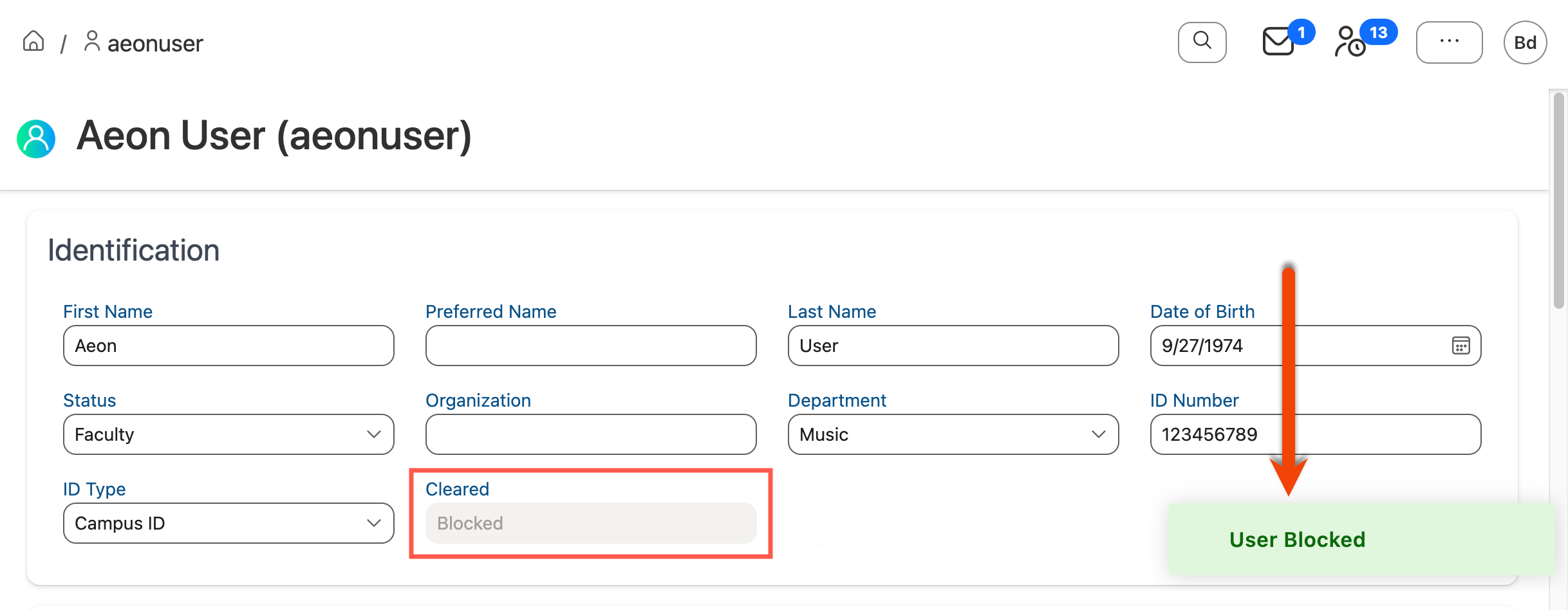 Blocked clearance status displayed on user&#39;s profile